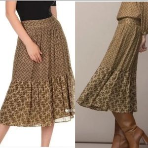 Massimo Dutti Olive Green Ditsy Floral Pleated Peasant Midi Skirt - M